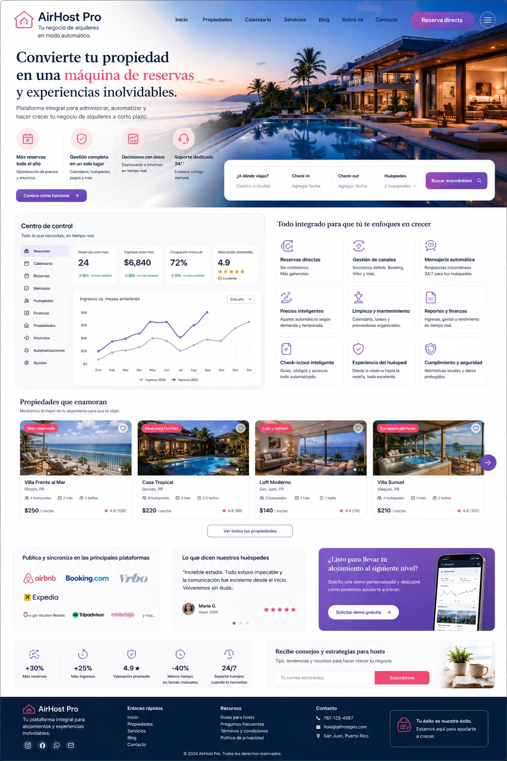Concepto visual Premium de página web para Airbnb y alquileres a corto plazo de la JARC Design Collection.